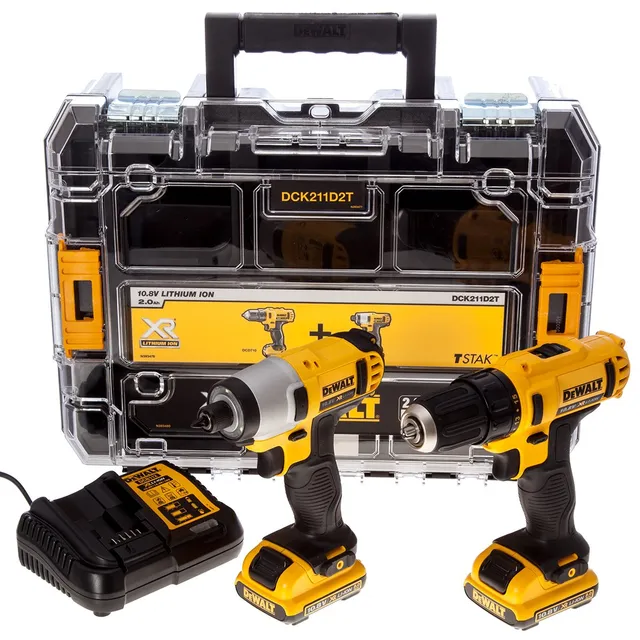 dewalt-dck211d2t-qw-kit-taladro-atornillador-dcd710-y-atornillador-de-impacto-dc image 1