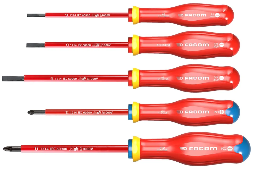 facom-atd-j5ve-pb-juego-de-5-destornilladores-aislados-1000v-vde-mango-soft-grip image 1