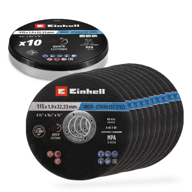 einhell-discos-de-corte-para-metal-originales-10-piezas-di-metro-115-mm-en-lata- image 1