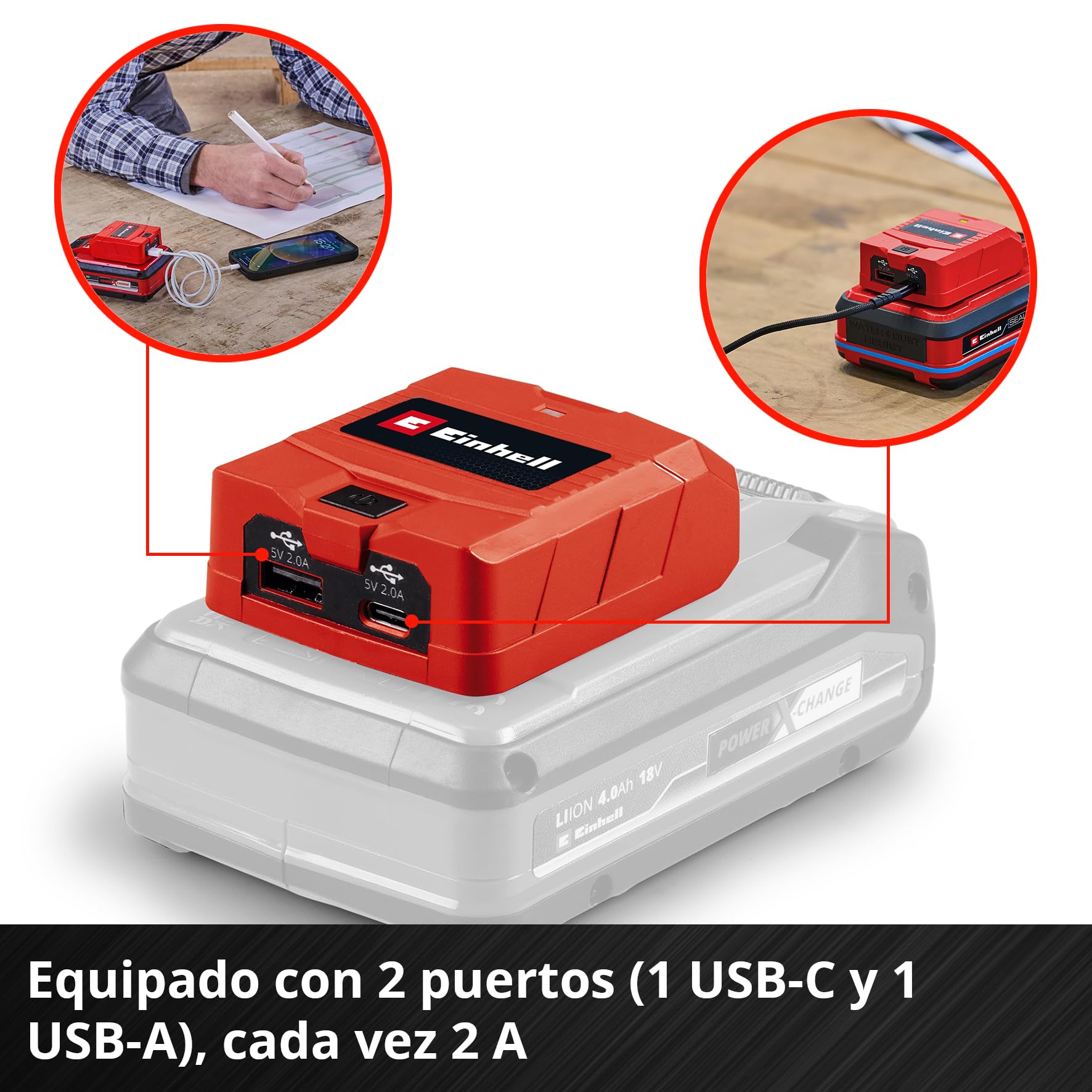einhell-adaptador-de-bater-a-tc-cp-18-li-usb-a-y-usb-c-power-x-change-18-v image 5