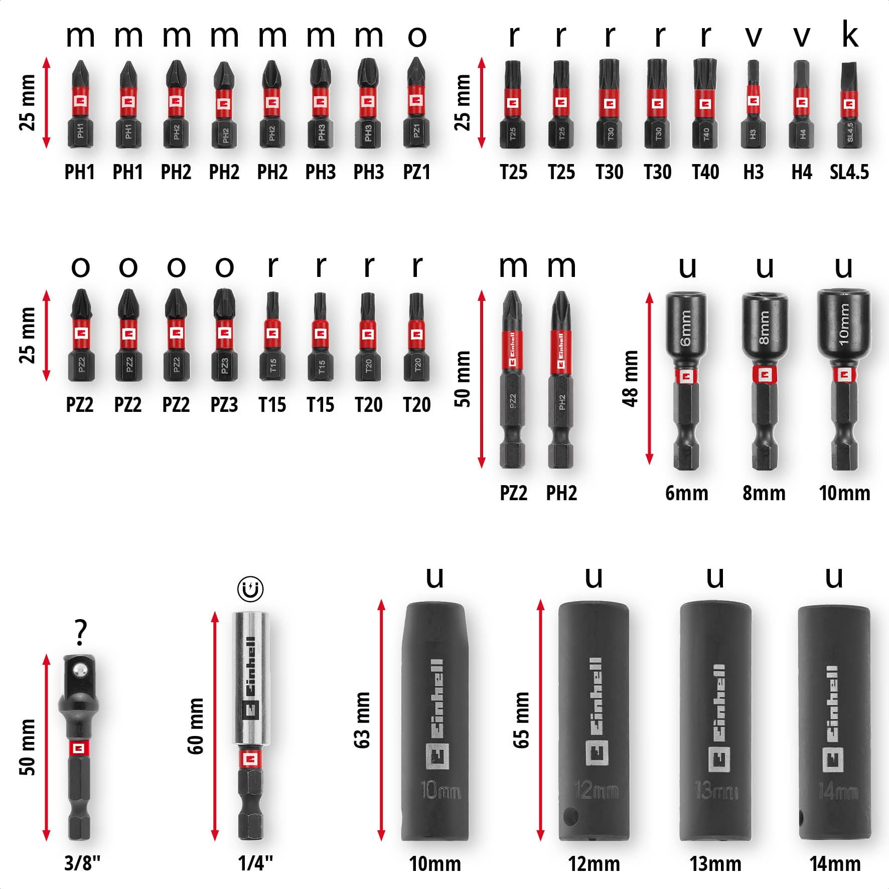 juego-de-35-brocas-de-impacto-y-llaves-de-vaso-einhell-m-case-puntas-25-50-mm-va image 2