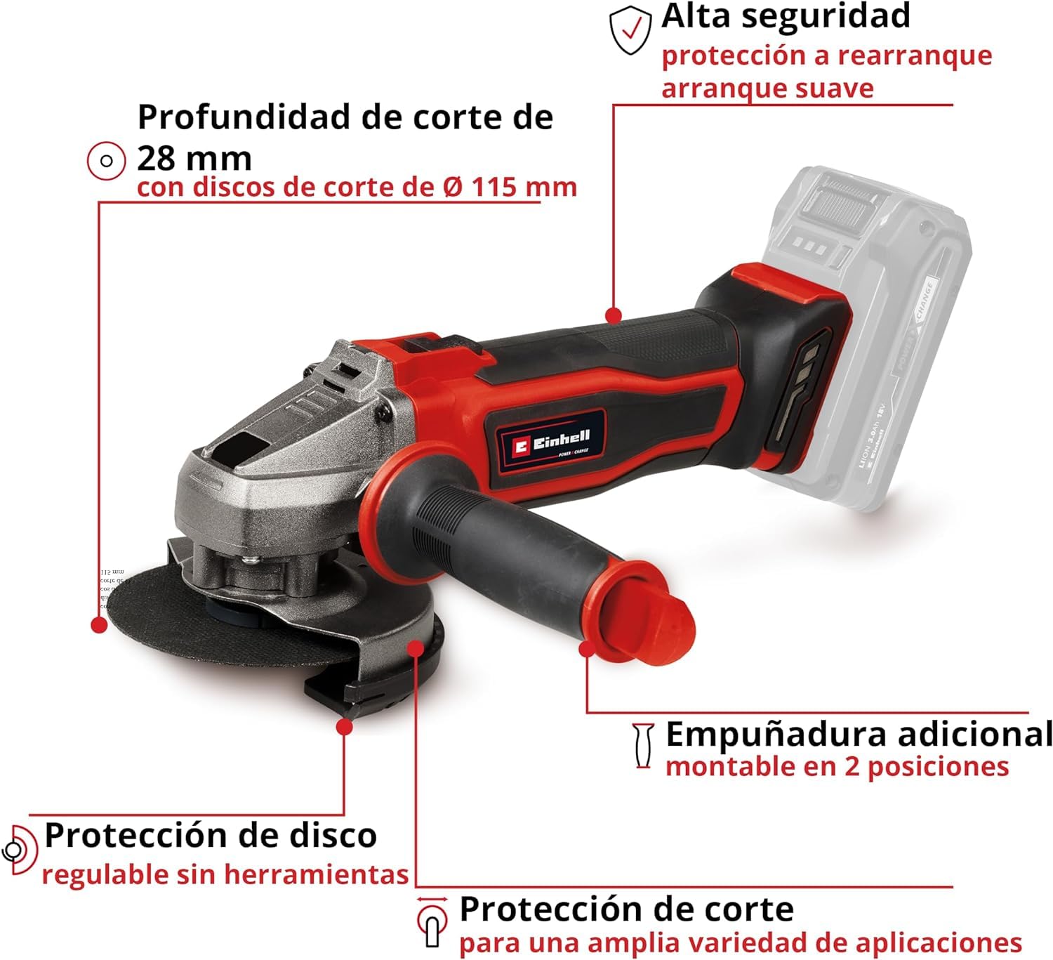einhell-te-ag-18-115-2-li-solo-amoladora-angular-inal-mbrica-18v-disco-115mm-pro image 3