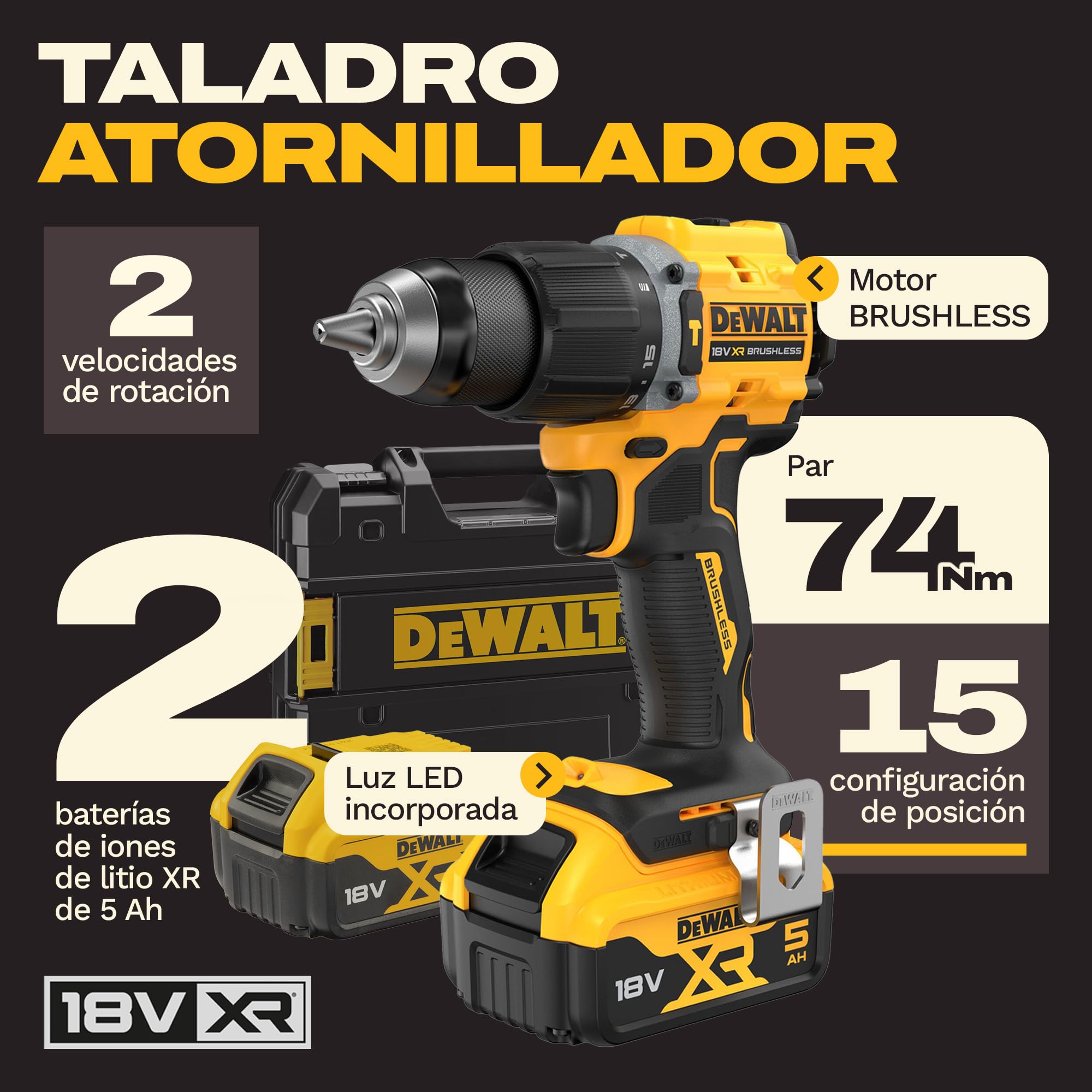dewalt-taladro-atornillador-percutor-18v-xr-sin-escobillas-dcd799p2t-qw-74-nm-2- image 2