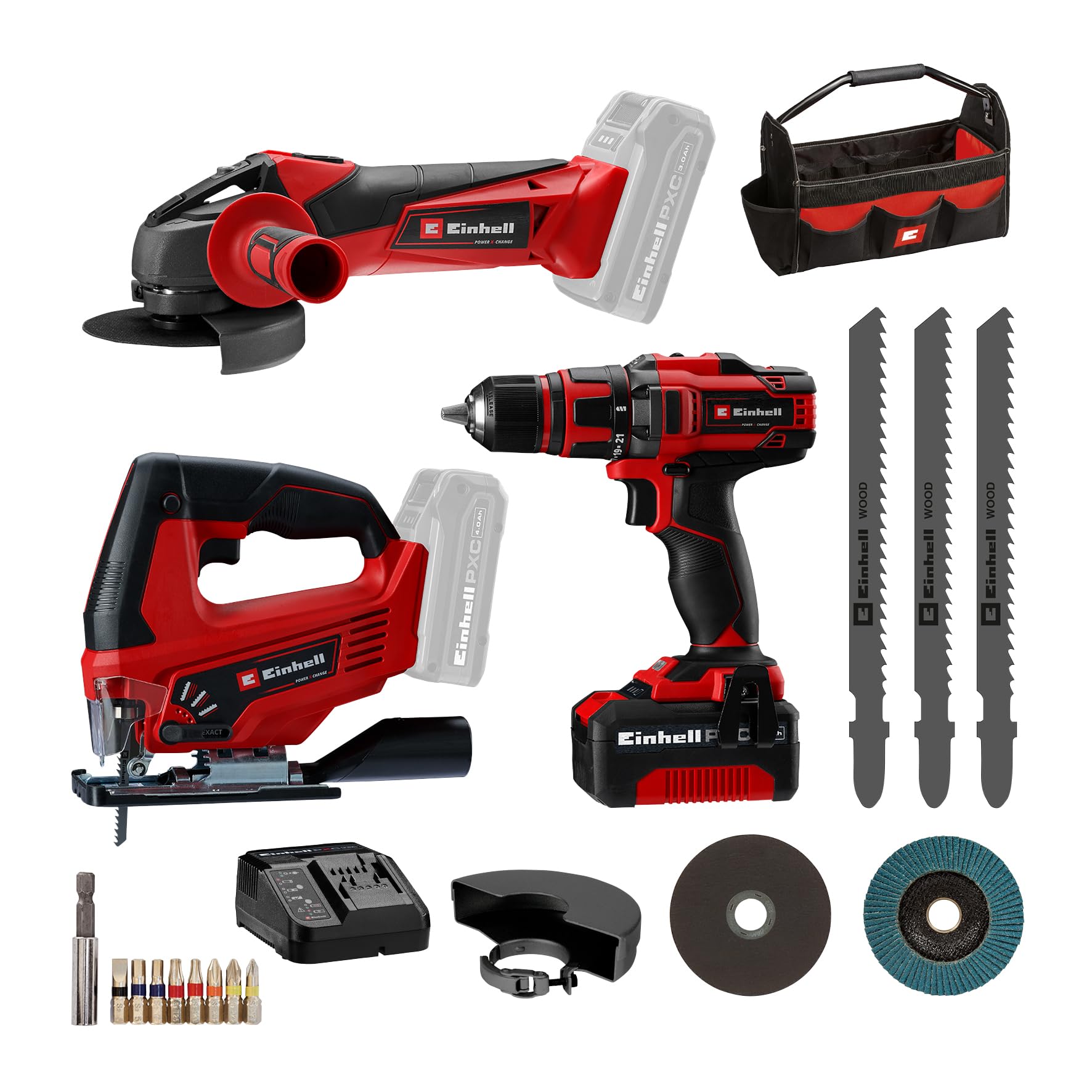 einhell-power-x-change-set-de-taladro-amoladora-angular-y-sierra-de-calar-con-ba image 1