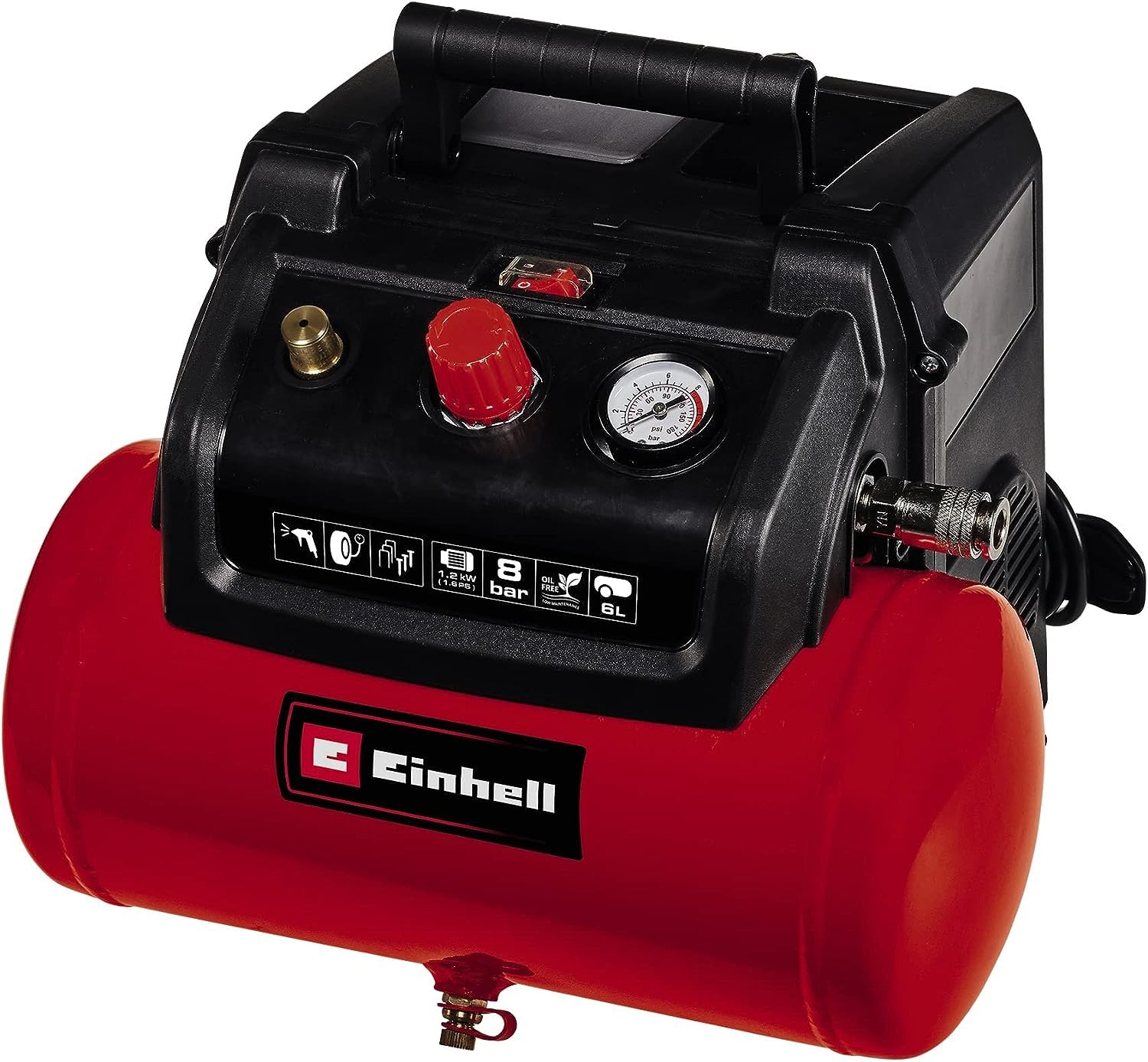 einhell-compresor-tc-ac-190-6-8-1-2-kw-m-x-8-bar-190-l-min-tanque-6-l-sin-aceite image 1
