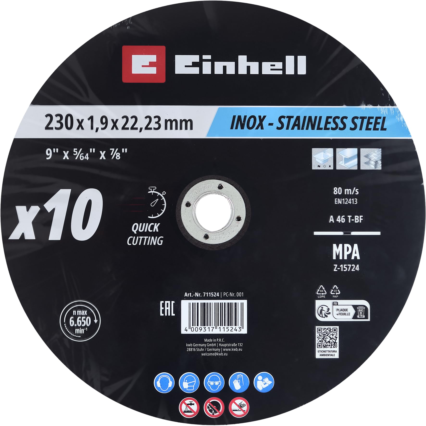 einhell-lote-de-10-discos-de-corte-230x2mm-para-metal-y-acero-inoxidable image 1