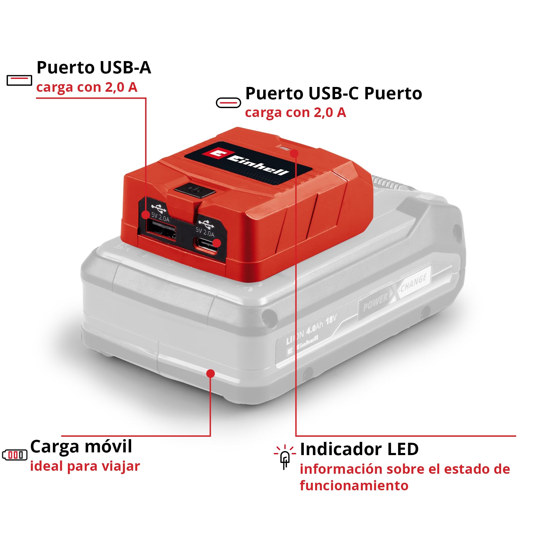 einhell-adaptador-de-bater-a-tc-cp-18-li-usb-a-y-usb-c-power-x-change-18-v image 3