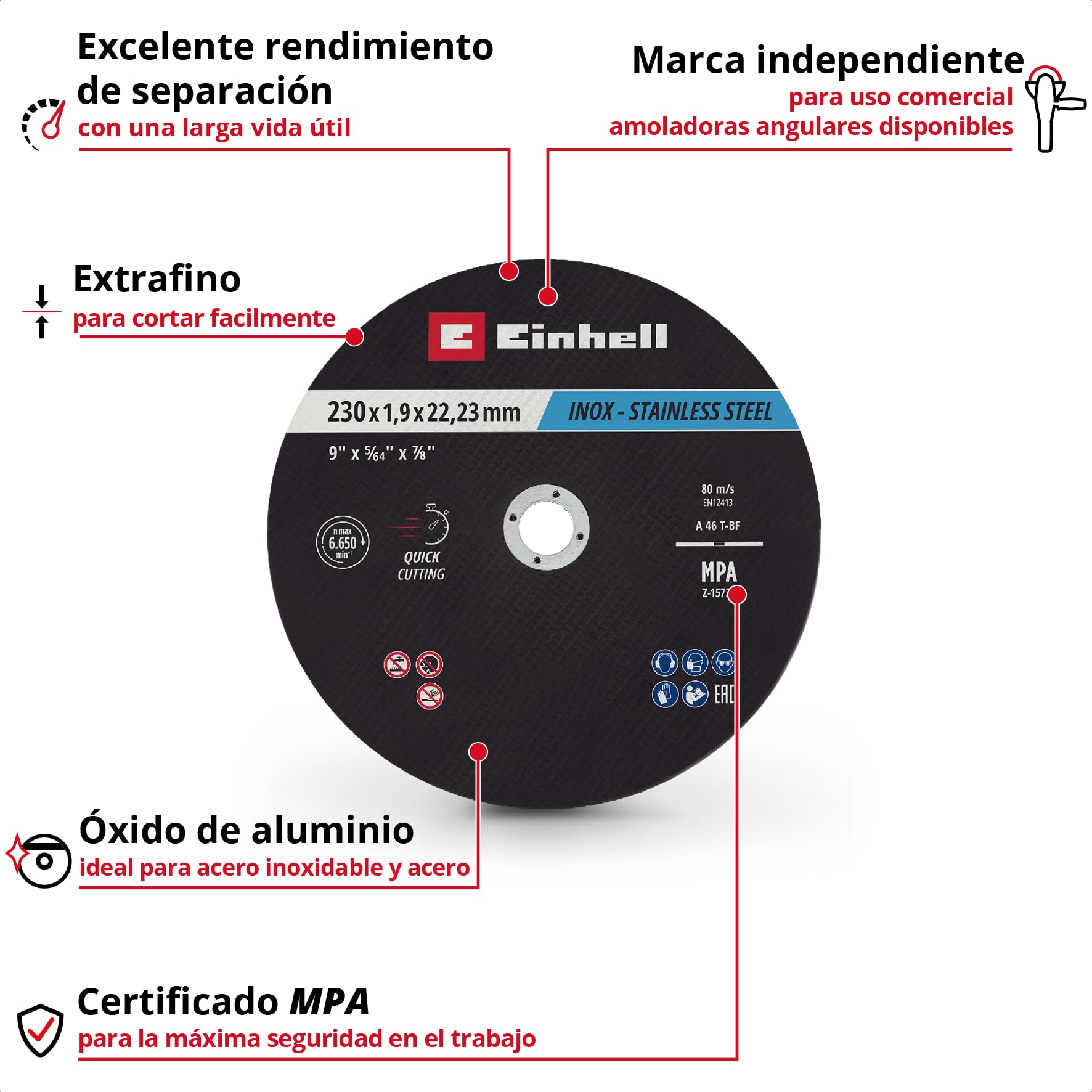 einhell-lote-de-10-discos-de-corte-230x2mm-para-metal-y-acero-inoxidable image 2