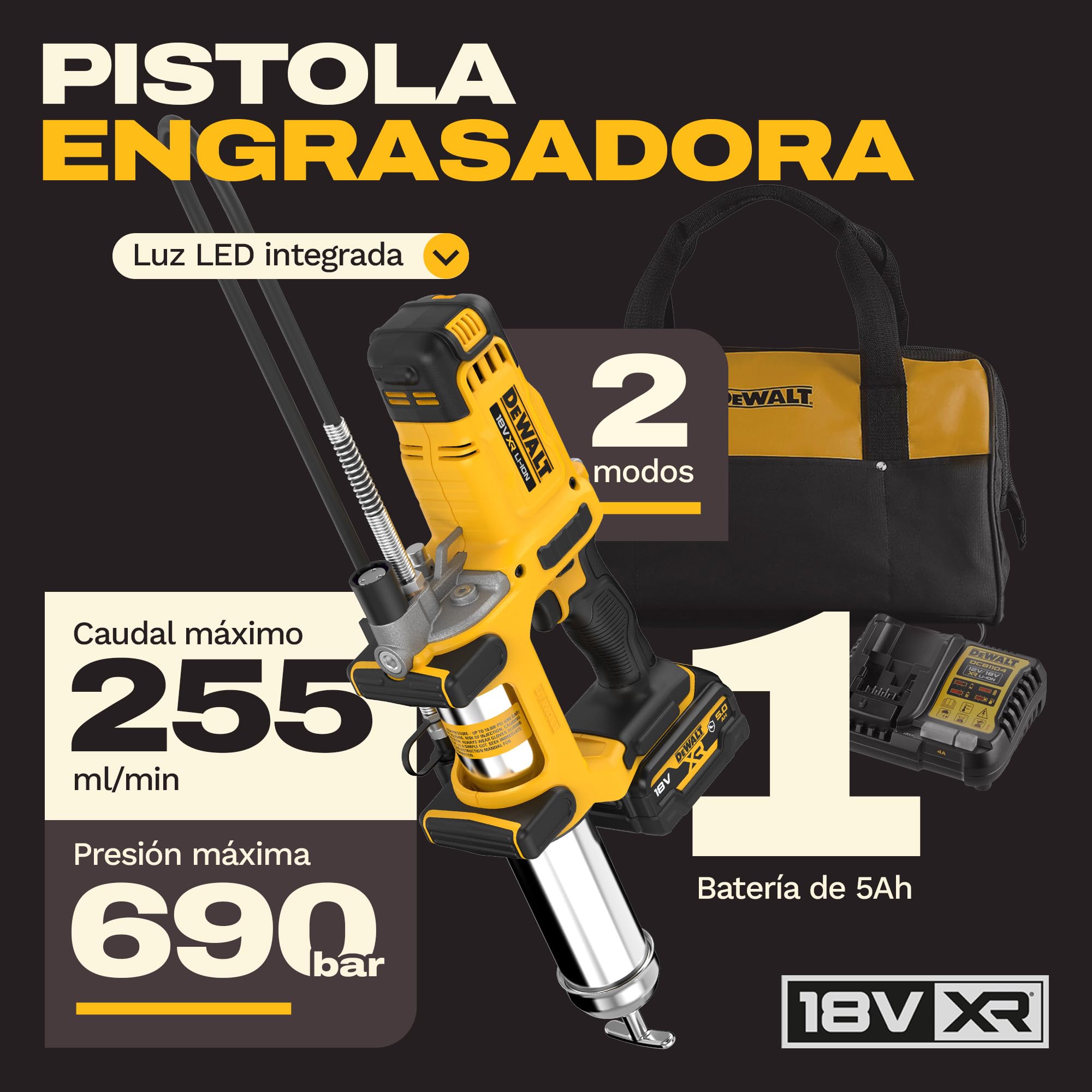 dewalt-engrasadora-18v-xr-2-velocidades-dcgg581p1g-qw-690-bar-255-ml-min-con-bat image 2