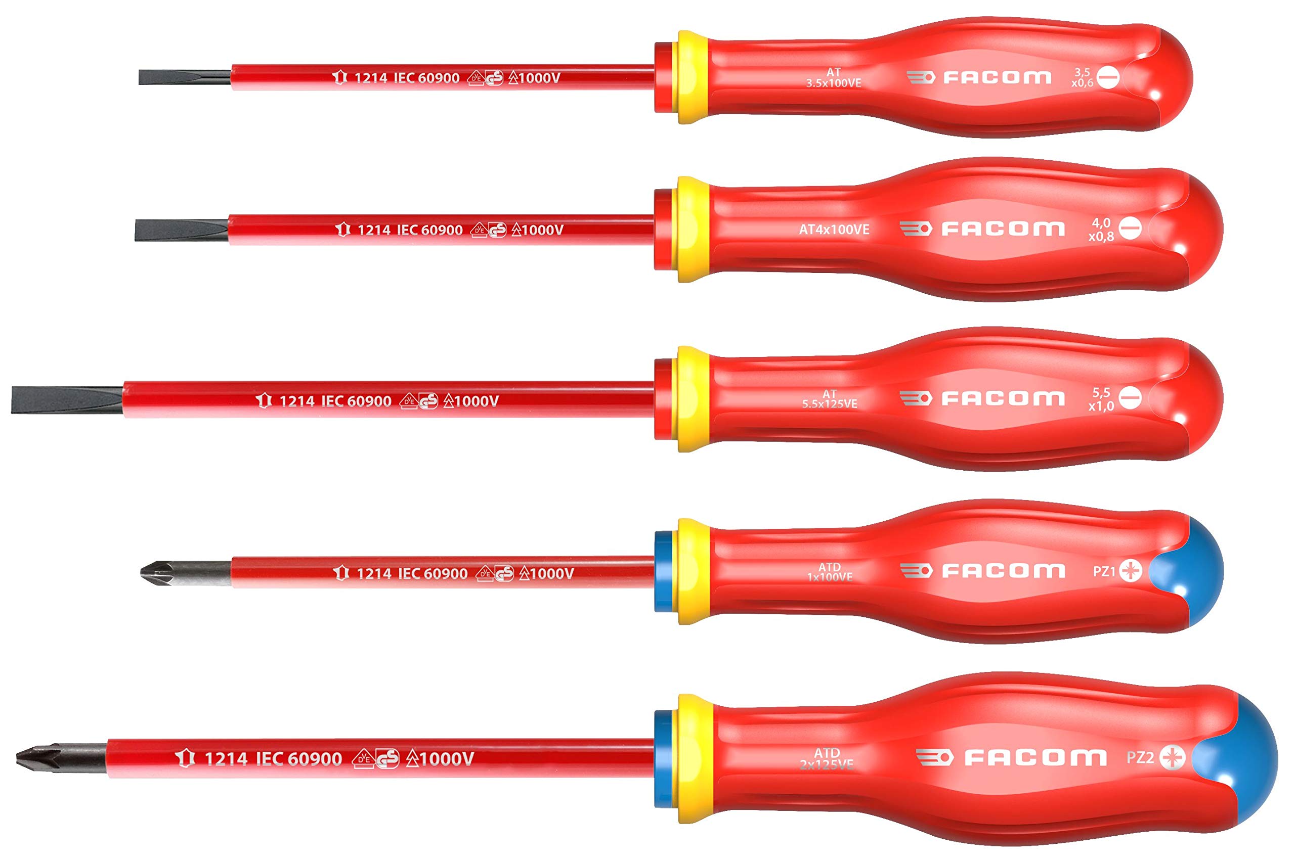 facom-atd-j5ve-pb-juego-de-5-destornilladores-aislados-1000v-vde-mango-soft-grip image 1